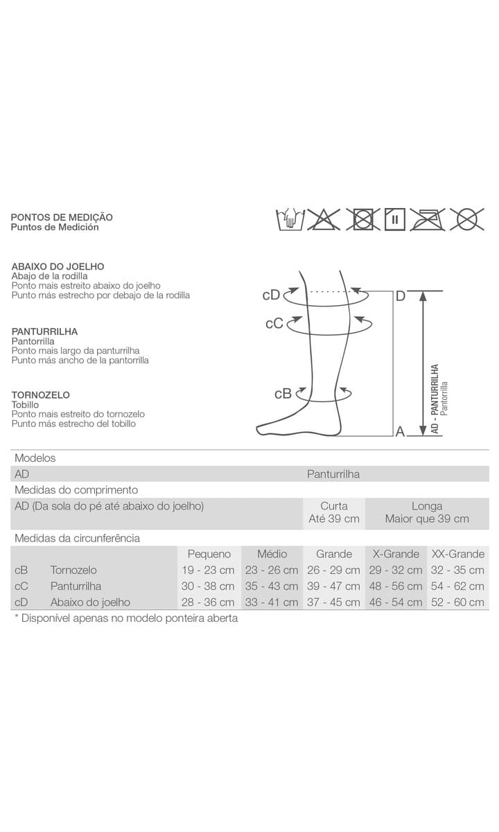 Tabela de medidas Comfortline Cotton